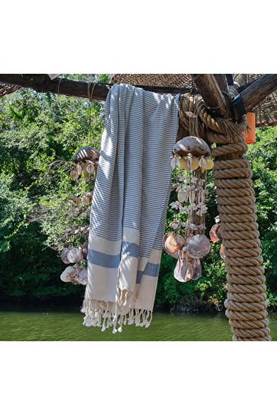 Bidoluraf منشفة شاطئ مخططة باللون الأزرق الداكن - 100x180 سم