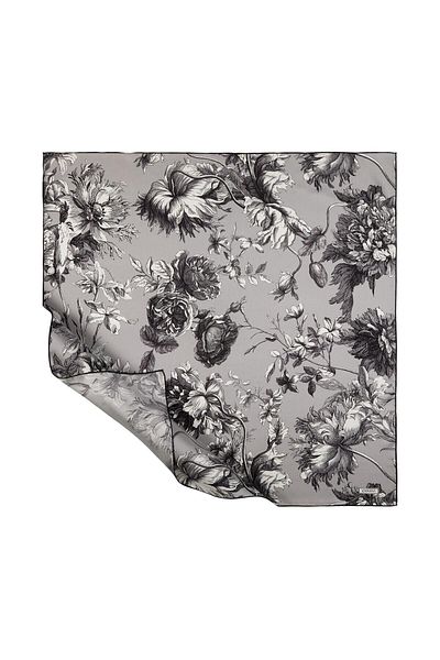 ipekevi İpekevi Twill Μεταξωτό Κασκόλ - Vintage Garden - Ασημί