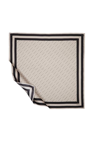 ipekevi Eșarfă din mătase din twill cu dungi negre de nurcă - İpekevi Signature