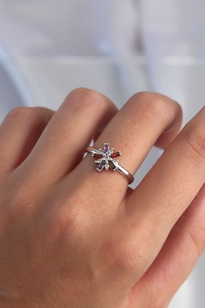 marketdeyim Hepsgr Special Series Brass Silver Color Colorful Zircon Stone Adjustable Ring