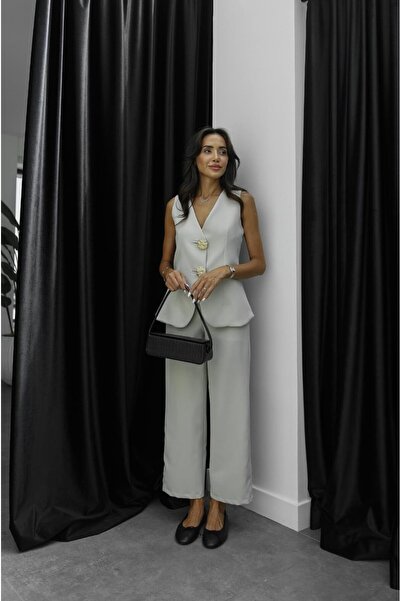 Havoş Beige Gold Buttoned Vest and Trousers Set