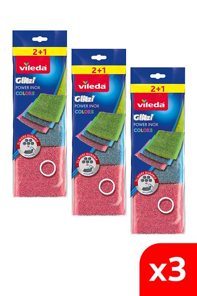 Vileda Power Inox Colors Set of 3 - Steel and Dish Sponge