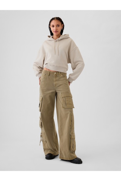 GAP Kadın Bej Mid Rise Relaxed Kargo Pantolon