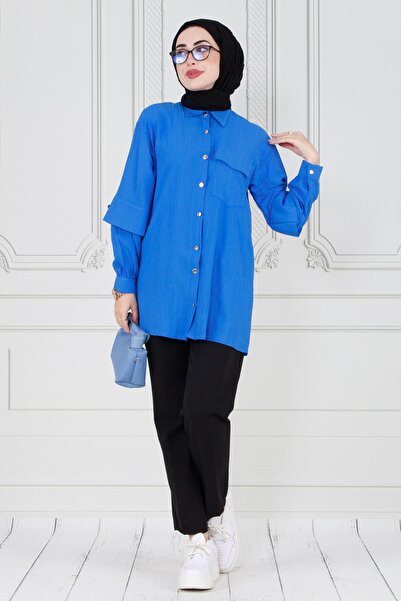 Sevitli Tunica albastră - mânecă detaliată în straturi