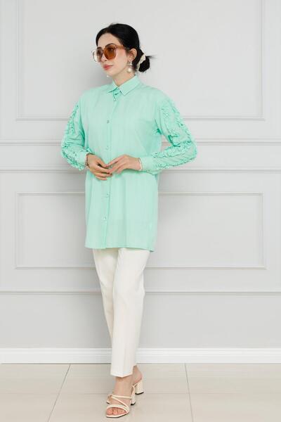 Sevitli Water Green Ruffle Stone Tunic