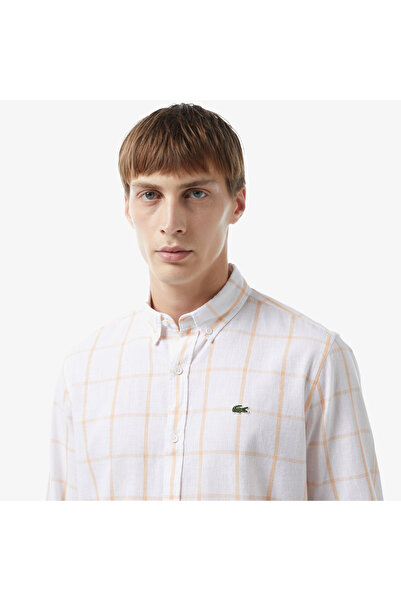 Lacoste Erkek Regular Fit Ekose Beyaz Gömlek