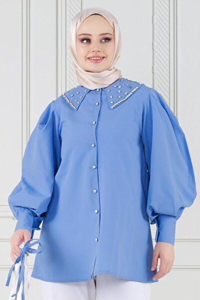 Sevitli Tunica albastră - Guler detaliat cu bijuterii