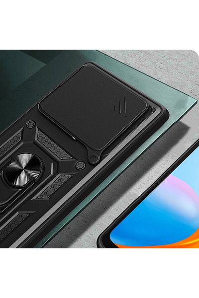 SAFA جراب Tecno Camon 30 Pro 5G مع حامل مغناطيسي لحماية الكاميرا Zore Sliding Vega - أسود
