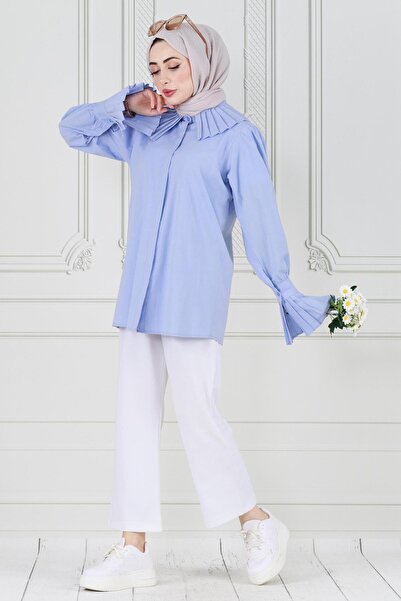 Sevitli Cămașă albastră baby cu mânecă plisata