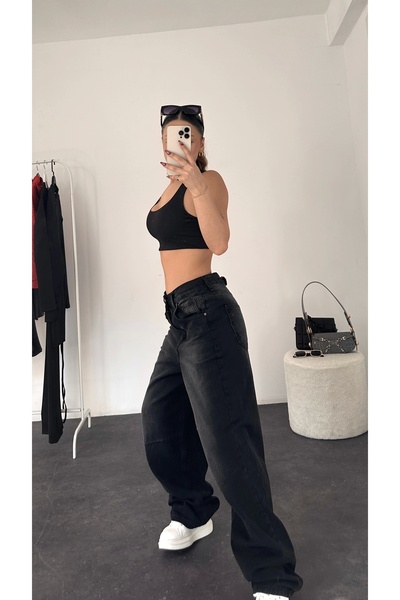 nona butik Smoked Baggy Wide Jeans