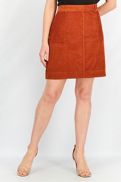 Tchibo Women Corduroy Textured Mini Skirt, Rust Brown