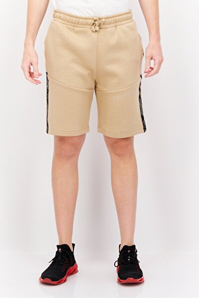 Crosshatch Men Drawstring Brand Logo Basic Shorts, Beige