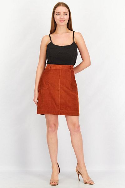 Tchibo Women Corduroy Textured Mini Skirt, Rust Brown