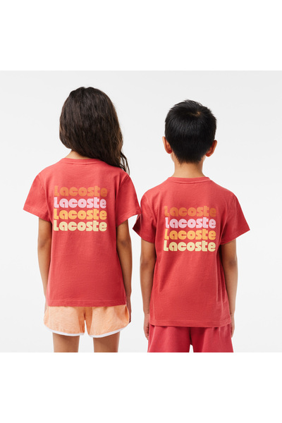 Lacoste Children's Crew Neck Printed Organic Cotton Pink T-Shirt