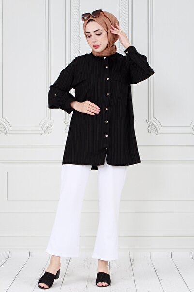 Sevitli تونيك أسود - تفاصيل طبقات الأكمام