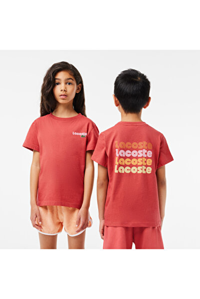 Lacoste Children's Crew Neck Printed Organic Cotton Pink T-Shirt