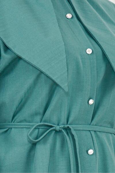 Sevitli Μεγάλος γιακάς πράσινου μέντας και χιτώνας με λεπτομέρειες