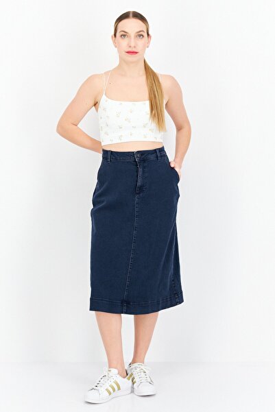 Tchibo Women Washed Denim Midi Skirt, Navy Blue