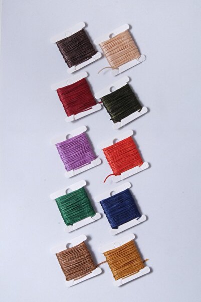 Eskişehir hobi sanat 3 Metre 10 Renk 1mm Mumlu Ip (TOPLAM 30 METRE) Kolye Ipi Takı Tasarım Ipi Bileklik Ipi