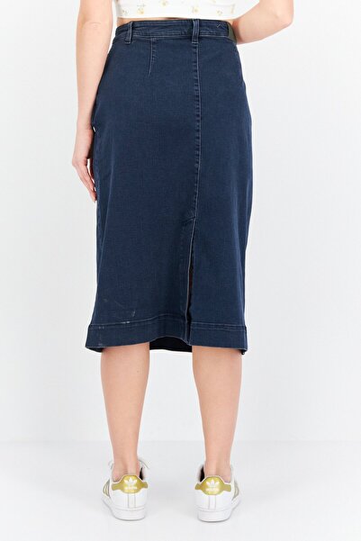 Tchibo Women Washed Denim Midi Skirt, Navy Blue