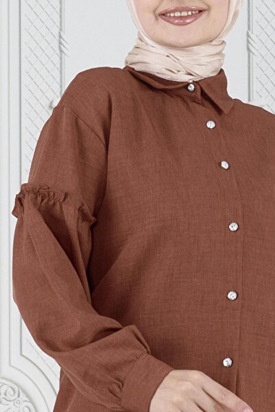 Sevitli Καφέ χιτώνα - Λεπτομέρεια μανίκι βολάν