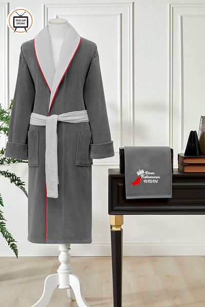 Özdilek Men's Bathrobe Set - My Hero Embroidered Velvet