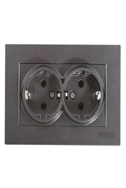 MAKEL Karea İkili Topraklı Priz Füme Modül+Kapak+Çerçeve