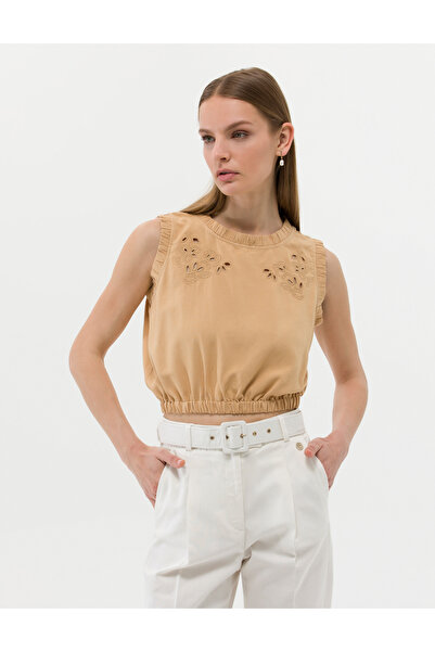 Pierre Cardin Beige Linen Blend Crop Top Sleeveless Blouse 50262547-Vr011