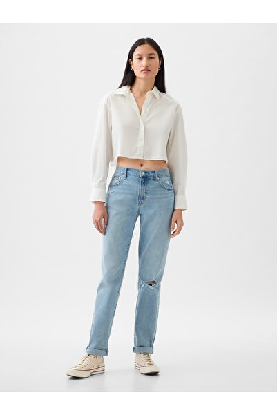 GAP Kadın Açık Mavi Mid Rise Girlfriend Jean Pantolon