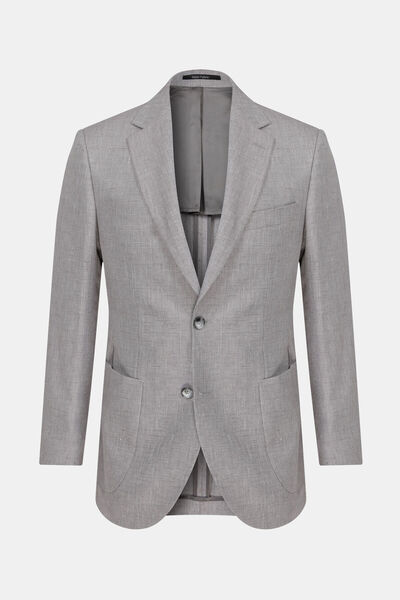 W Collection Gri Düğmeli Keten Yün Ceket