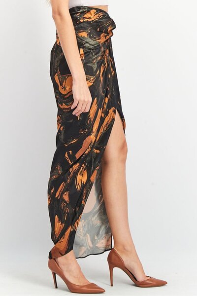 Asos Edition Women Marble Print Knot Front Midi Skirt, Black