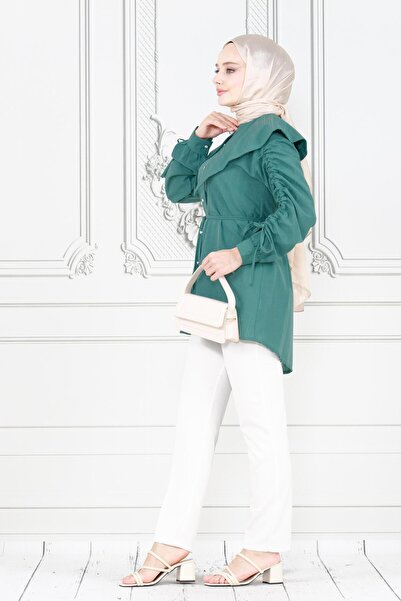 Sevitli Μεγάλος γιακάς πράσινου μέντας και χιτώνας με λεπτομέρειες