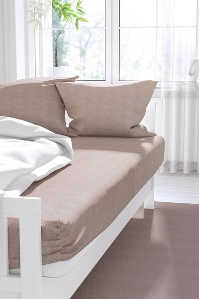 FAVORA Beige Color Fatih Double Padded Ranforce Bed Sheet Set