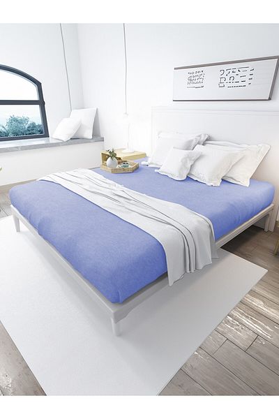 FAVORA Blue King Size Elastic Combed Cotton Bed Sheet