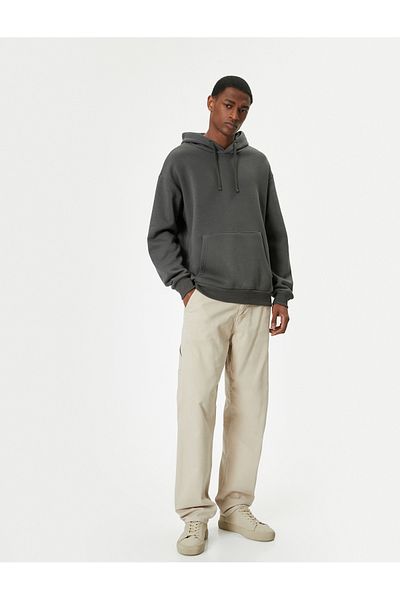 Koton Oversize φούτερ με κουκούλα Basic μακρυμάνικο καγκουρό τσέπη με λεπτομέρεια