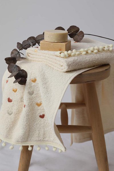 FAVORA Πετσέτα προσώπου 2 τεμαχίων Clover Pompom 50x90 - Κρέμα