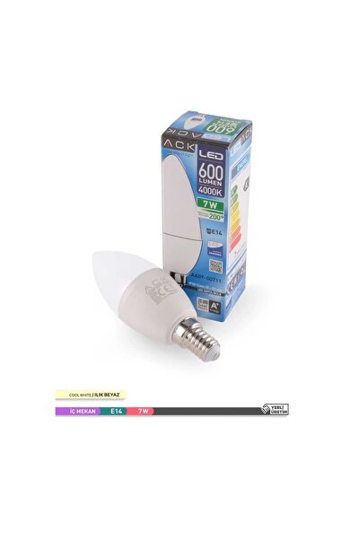 ACK 7 Watt E-14 İnce Duy 4000K Ilık Beyaz Buji Led Ampul