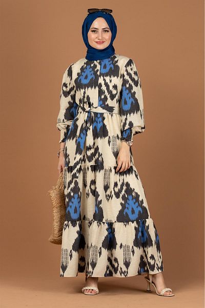 Sevitli Rochie cu model Ikat cu brâu-bej