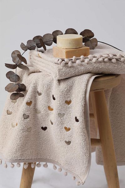 FAVORA Πετσέτα προσώπου 2 τεμαχίων Clover Pompom 50x90 - Μπεζ