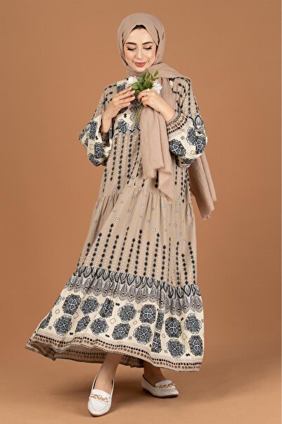 Sevitli Φόρεμα Viscon με μικτό σχέδιο-Mink