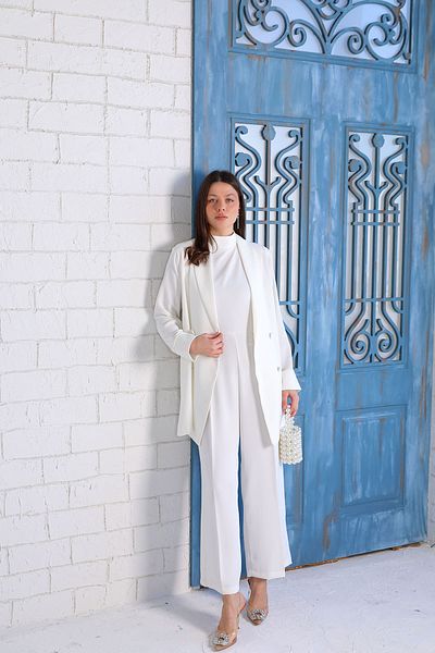 Melike Tatar White Jumpsuit with Jacket 32-9357