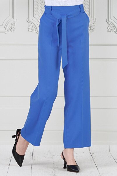 Sevitli Μπλε φαρδύ παντελόνι - δεμένη μέση