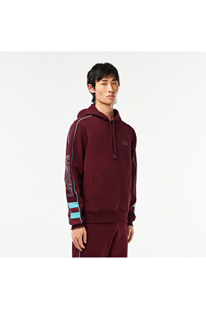Lacoste Erkek Classic Fit Kapüşonlu Baskılı Kırmızı Sweatshirt