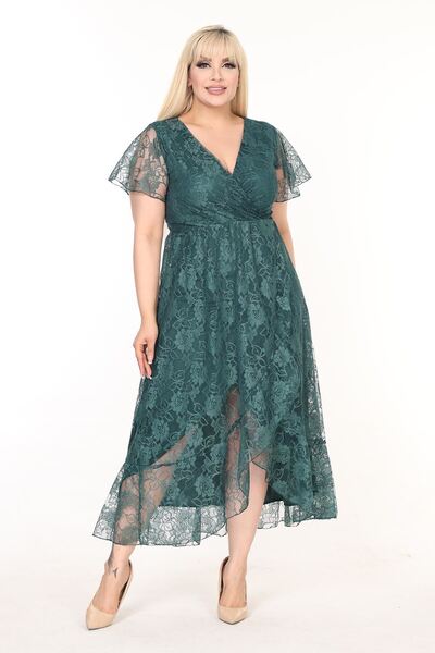 modayız Φόρεμα με διπλό στήθος με πράσινη δαντέλα - 15D-2582