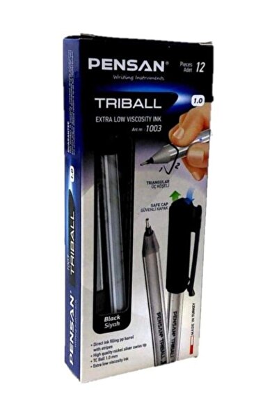 Pensan Siyah Tükenmez Kalem Triball 1.0 mm Bilye Uç Siyah 12 Li (1 Paket 12 A...