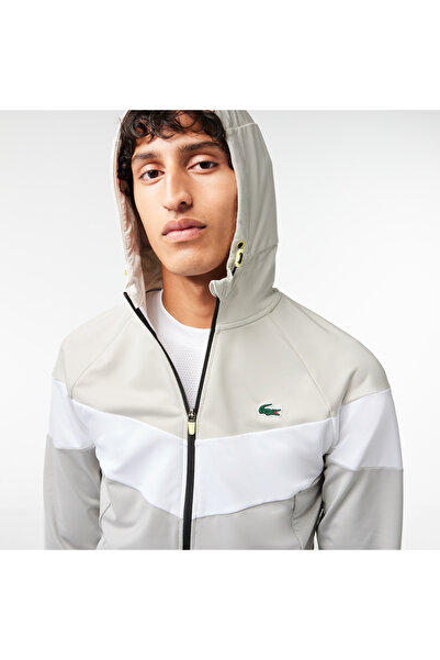 Lacoste Active Erkek Kapüşonlu Renk Bloklu Gri Sweatshirt
