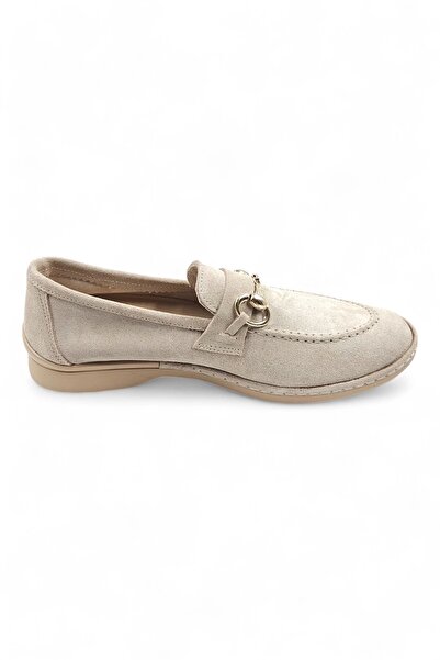 Melen Shoes Scarpe Bej Süet Kadın Loafer Babet Ayakkabı