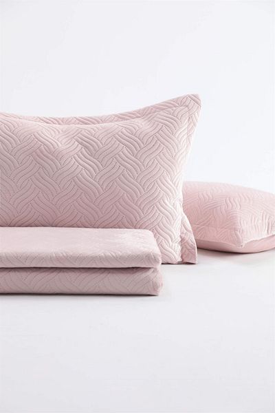 FAVORA Silva Velvet Double Bedspread Set - Powder