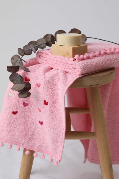 FAVORA Πετσέτα προσώπου 2 τεμαχίων Clover Pompom 50x90 - Ροζ