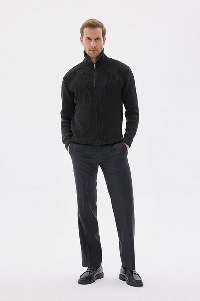 odelon Men's Black Knitwear Sweater - Half Zipper, Cotton, Regular Fit